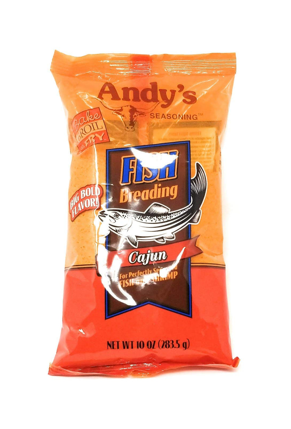 Andy's front packaging showing 10 oz jar and clear label, consistent seasoning