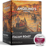 Angelino's Coffee front packaging showing bold Italian Roast and convenience