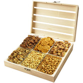 Anna and Sarah front view showing wooden tray and snacks, elegant gifting