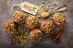 Anna and Sarah close-up of raw pumpkin seed texture for recipe inspiration