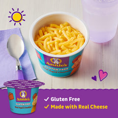 Annie's microwaved cup opened and ready to eat, offering fast hot meal convenience