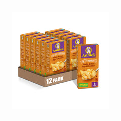 Annie's front box view showing shells and real aged cheddar for pantry convenience