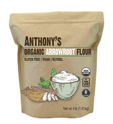 Anthony's organic arrowroot flour front package showing label and certifications, clear pantry choice
