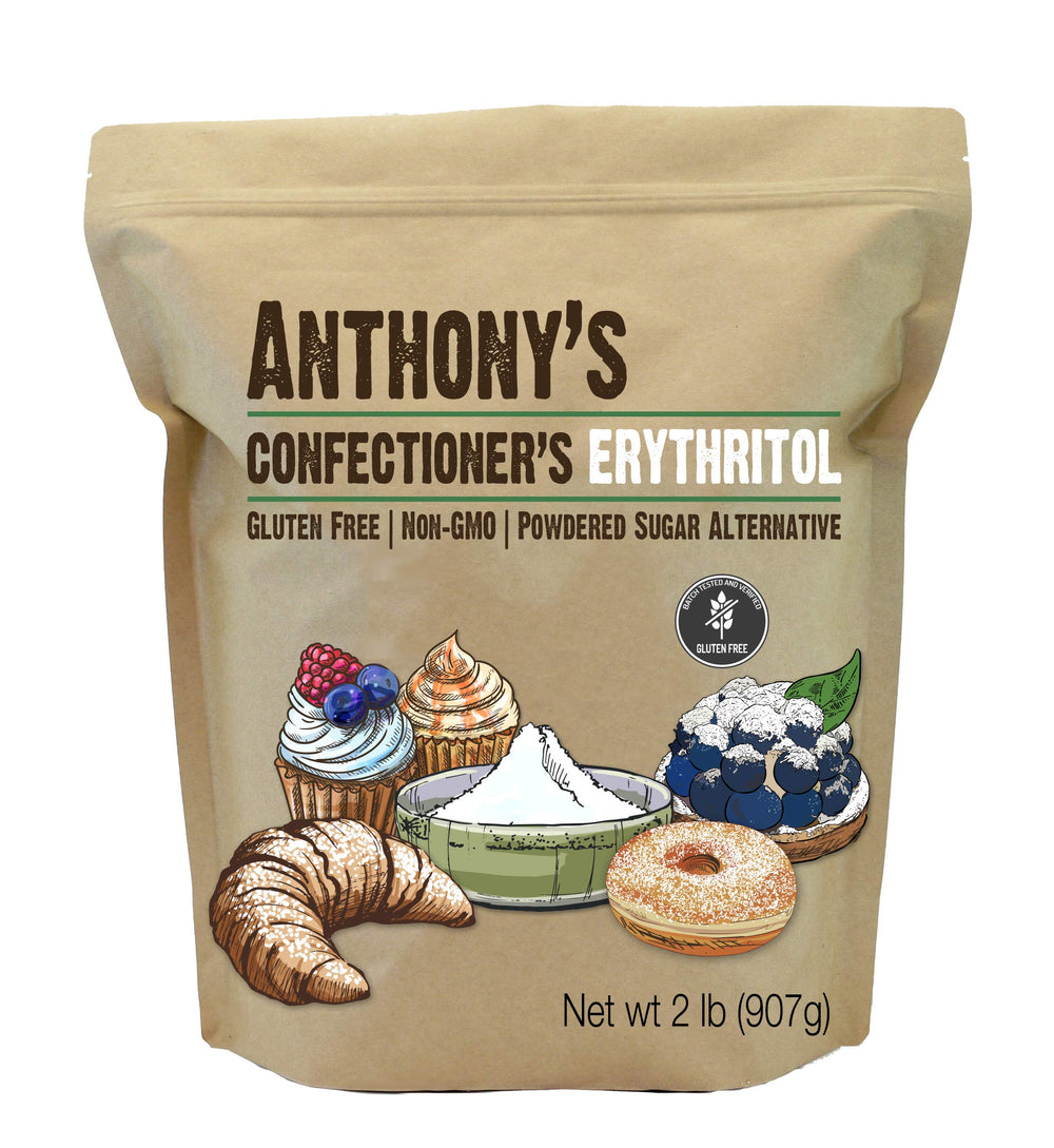 Anthony's front packaging of 2 lb confectioner's erythritol showing product benefit