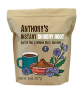 Anthony's front packaging of instant chicory root showing jar and benefits