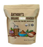 Anthony's front packaging showing 5 lb organic cocoa for baking convenience