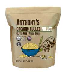 Anthony's front packaging of organic hulled millet showing product and weight