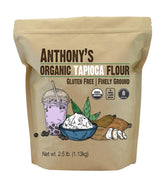 Anthony's front packaging of 2.5 lb organic tapioca flour showing label and bag benefits