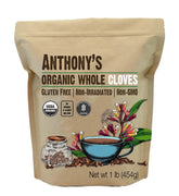 Anthony's front packaging of 1 lb organic whole cloves showing label and freshness benefit