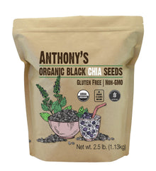 Anthony's pack front showing 2.5 lb organic chia seeds and clear branding for pantry convenience
