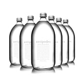 Antipodes glass bottle front view showing clear label and premium look, enhancing presentation