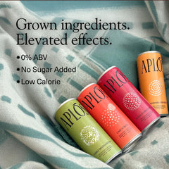 Aplós Ume Spritz can close-up highlighting label and calming botanical blend for aroma