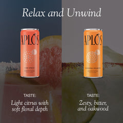 Aplós Ease can in hand poured over ice illustrating ready-to-serve convenience