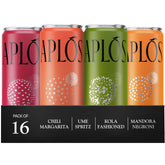 Aplós front packaging showing 16-pack cans and variety of flavors for convenient serving