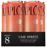 Aplós front can view showing ume spritz branding and colorful can art, inviting refreshment