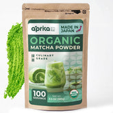 aprikalife front packaging showing organic matcha and benefits