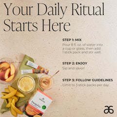 Arbonne prepared Peach Mango Energy Fizz in glass illustrating refreshing fizz