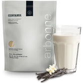 Arbonne vanilla front pouch showing packaging and serving count for convenience