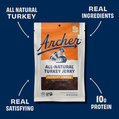 Archer Jerky pouch in hand showing portable size and grab-and-go convenience