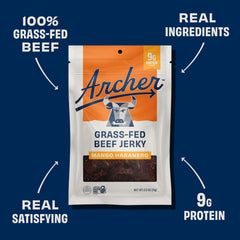 Archer Jerky open pouch with visible strips showing portable convenience