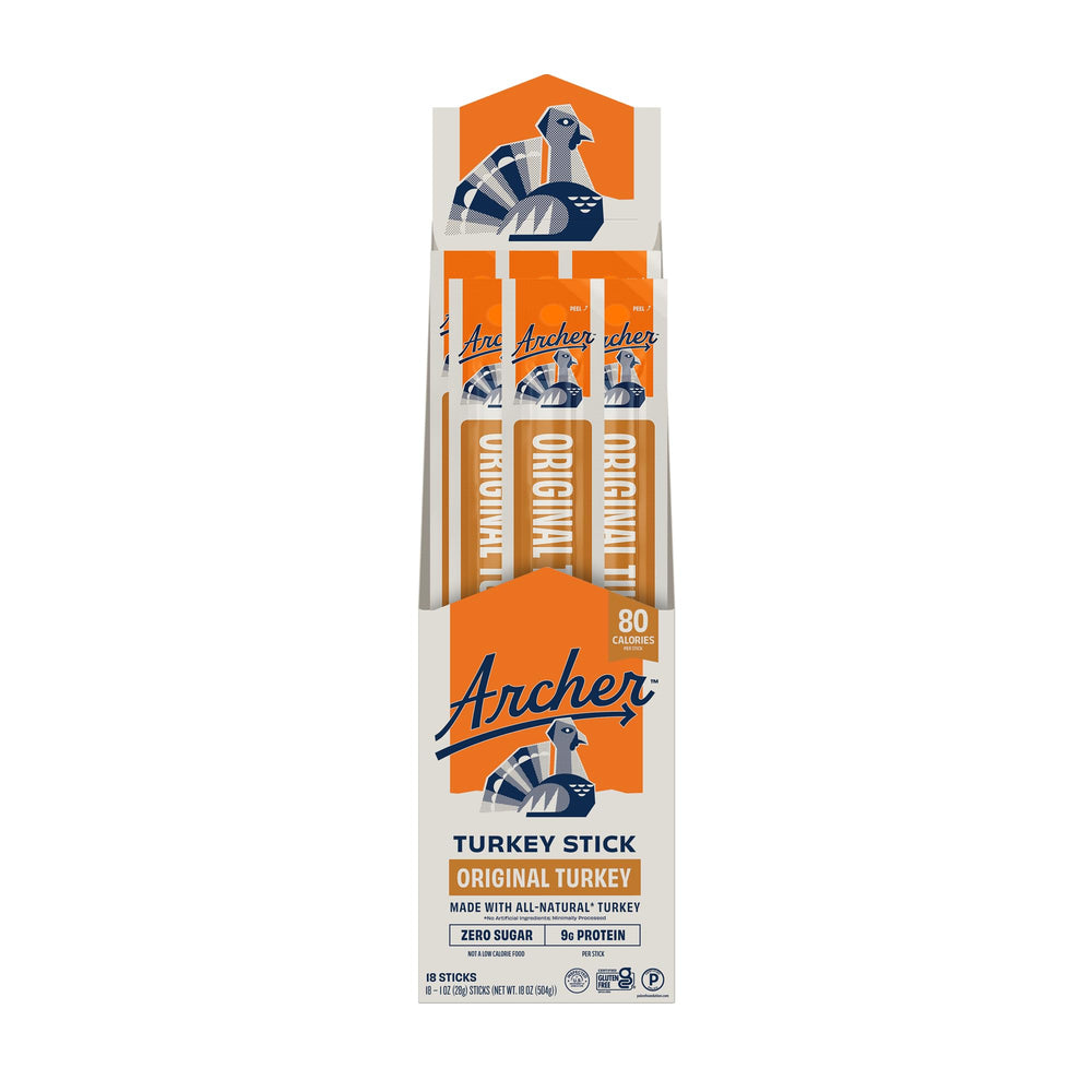 archer jerky front packaging showing 18-pack and nutritional highlights