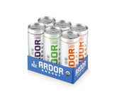 ARDOR front pack shot showing six canned tropical variety benefits refreshment