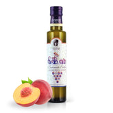 Ariston bottle front view showing peach balsamic label and elegant bottle, enhances presentation