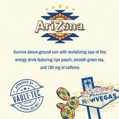 AriZona can poured into a glass outdoors highlighting refreshing peach flavor for energized moments