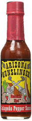 Arizona Gunslinger front packaging showing three 5 oz bottles and smoky jalapeño flavor