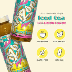 AriZona lemon tea label detail highlighting premium brewed-leaf ingredients