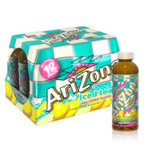 AriZona lemon tea front packaging showing 12 bottles and convenient value