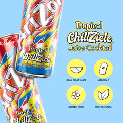 Close-up of AriZona label detail highlighting flavor trio and ingredient clarity