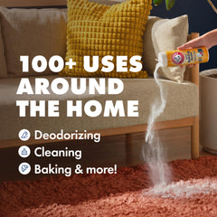 Arm & Hammer shaker sprinkling on carpet to freshen and neutralize odors