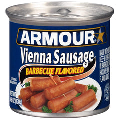 Armour Star front packaging showing BBQ Vienna sausage cans and label benefit convenience