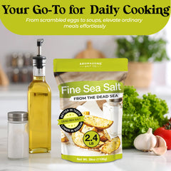 Aromasong pouring fine Dead Sea salt onto roasted vegetables to enhance taste