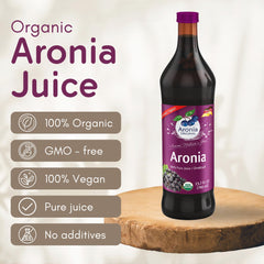 Aronia Original amber glass detail protecting juice color and preserving flavor