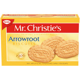 Arrowroot Mr Chirstie's front packaging showing 350g tin, clear branding and product benefit