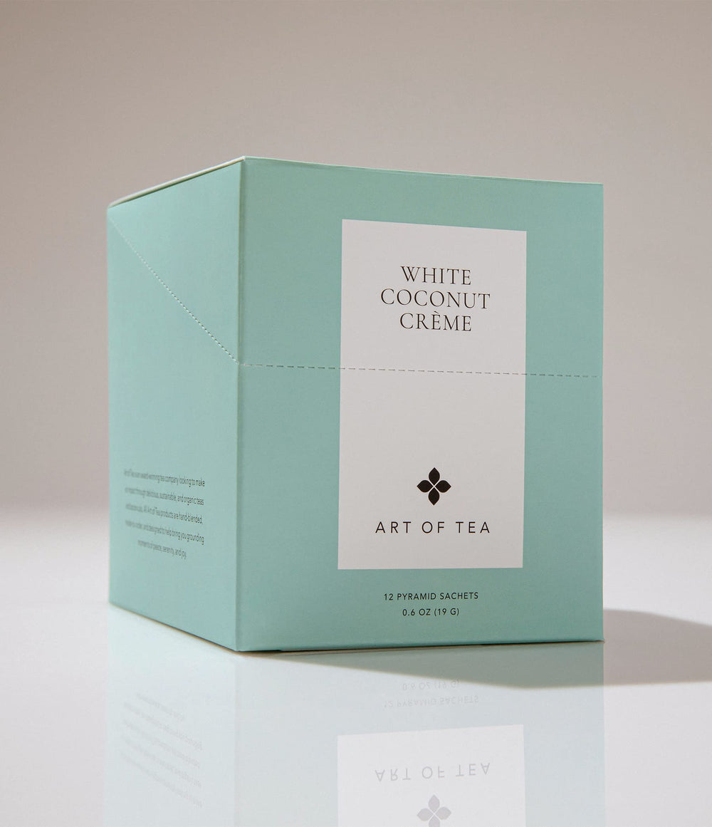 Art of Tea front packaging showing Coconut Crème sampler and benefits