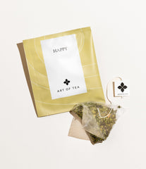 Art of Tea close-up of a single sachet revealing mesh texture and premium contents