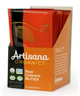 Artisana cashew pouches front view showing convenient single-serve packaging benefit
