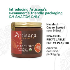 Artisana open jar texture showing creamy hazelnut cacao spread for easy spreading