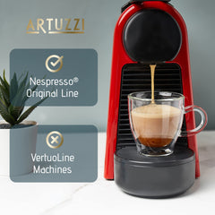 Top view espresso shot brewed from Artuzzi pod showing crema for rich appearance