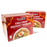 A-SHA front packaging showing chili crisp squiggly noodles and benefits