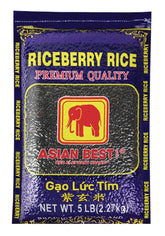 Asian Best front packaging showing 5 lb riceberry bag and clear branding benefits