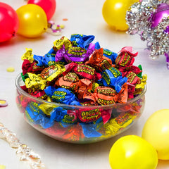 Assortit close-up of taffy texture showing soft chewiness and sour coating for appeal