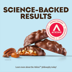 Atkins pecan caramel cluster close-up of caramel and pecan texture for rich taste