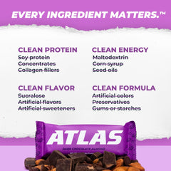 Atlas Protein Bar held in hand for size comparison and portable high-protein convenience