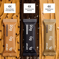 Atlas Protein Bar dark chocolate almond close-up showing rich chocolate benefit