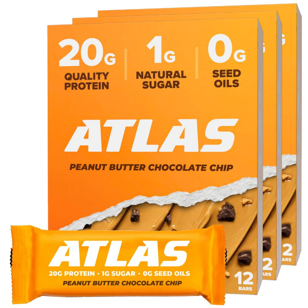 Atlas Protein Bar front packaging shows clean ingredients and protein benefit