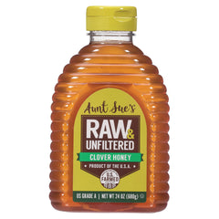Aunt Sue's front label showing 24 oz jar and product clarity benefit